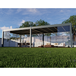 Pergola Motorizzata in Alluminio Bioclimatica con Luci LED, Tetto a Lamelle, Porte Scorrevoli in <span class=keywords><strong>Vetro</strong></span>, Gazebo da Patio - Product Image 6