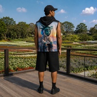 Ensemble 2 Pièces Homme Tendance : Gilet à Capuche Sans Manches et Short en Coton Respirant avec Imprimé Portrait de Rappeur Hip-Hop – Vente Flash