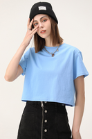 T-shirts courts en coton tricoté 100 % pour femmes, avec logo personnalisé, pour l'été, le yoga, la gym, manches courtes, couleur unie, décontracté, athlétique