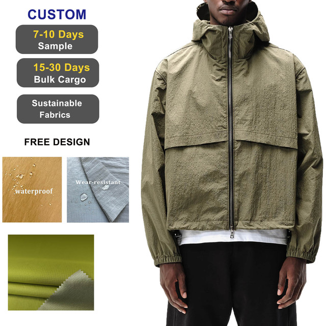 Men's Lightweight Crinkle Ripstop Nylon Softshell Windbreaker Jackets Breathable Shower Proof Tear-Resistant Spring OEM Service