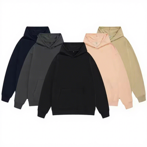 Men's Purple Hooded Sweatshirt Oversized Fit Solid Color Casual Knitted Cotton Fleece Autumn Wear - Product Image 4