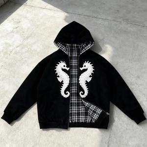 Sweat à capuche réversible double couche en flanelle de coton français blanchi, coupe ample et épaisse, personnalisé RAMAX 500G pour homme - Product Image 2