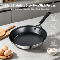 Wajan Anti Lengket Stainless Steel 29cm Perak Kapasitas 2.5L Kompatibel Induksi Aman untuk Mesin Cuci Piring untuk Memasak di Rumah