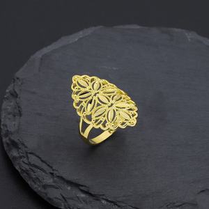 JXX Anillo de Dedo Grande con Flor Vintage, Chapado en Oro, de Latón, Joyería para Mujer, de Moda, para Compromiso, de Cobre, de Dubái - Product Image 2