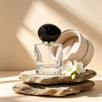 Flacon de parfum en verre de forme spéciale de haute qualité, 50 ml, vide, avec vaporisateur fin et bouchon en pierre