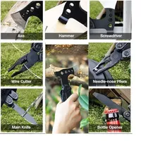 Hache de survie multifonctionnelle en acier, pince pliante portable, couteau de poche, multi-outils, camping, travail du bois, marteau, outil d'évasion