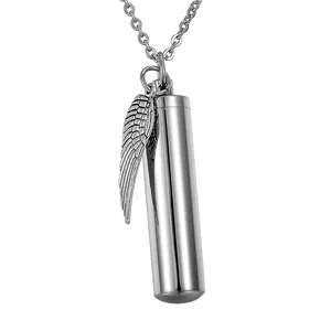 Memorial Urn Necklace Cremation Jewelry Together Forever Cylinder Pendant Silver Feather Women's 925 Sterling Silver Hiphop