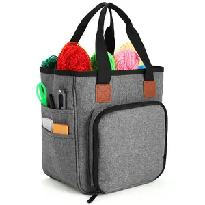 High quality Grey waterproof yarn storage bag travel portable crochet bag DIY hand woven yarn tote bag