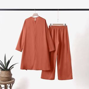 HANO Set Due Pezzi da <span class=keywords><strong>Donna</strong></span> all'Ingrosso, Nuova Camicia a Maniche Lunghe Tinta Unita con <span class=keywords><strong>Pantaloni</strong></span> a <span class=keywords><strong>Gamba</strong></span> <span class=keywords><strong>Larga</strong></span>, Completo Casual Musulmano - Product Image 6