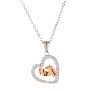 Collar de Oro Rosa con Colgante de Corazón y Pies de Bebé, Zirconia 3A de Alta Calidad, Collar de Acero Inoxidable, Regalo para Madre e Hija - Product Image 2