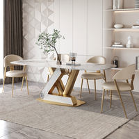Table à manger en marbre et acier inoxydable doré, style italien, vente chaude, meubles de maison