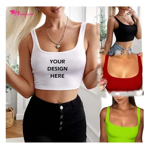 Dear-Lover Custom Logo Printed Cute Workout Blank Shirts Solid Color White Knit Tube Women Crop Top