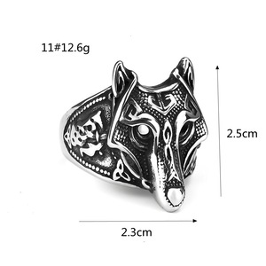 Yunnique – bague tête de loup Viking en acier titane pour hommes, style européen et américain, bijoux géométriques animaux Hip Hop, cadeau - Product Image 5