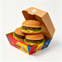 Boîte à hamburger en carton ondulé F Flute, super épais, pour contact alimentaire, impression personnalisée, jetable