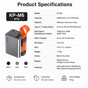 แบตสำรองขนาดใหญ่ 60000mAh รองรับ PD100W ชาร์จเร็ว 22.5W สำหรับแล็ปท็อป พร้อมไฟ LED SOS สำหรับตั้งแคมป์กลางแจ้ง - Product Image 3