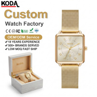 Montre pour femme avec logo personnalisé OEM, boîtier carré, bracelet en acier inoxydable doré, étanche, mouvement à quartz