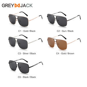 Lunettes de soleil polarisées Greyjack, monture en métal, noires, unisexes, protection UV400, design hexagonal, verres TAC - Product Image 4