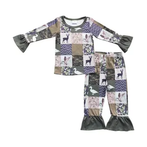 Ensemble de pyjamas pour filles, motif de canard sauvage, vente en gros, RTS no quantité minimale de commande, vêtements d'automne pour enfants