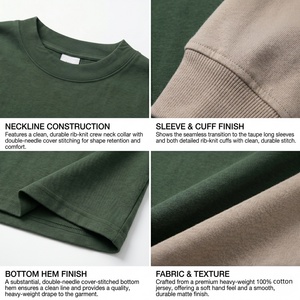 Camiseta de moda de dos piezas con capas, manga larga, hombros caídos, estilo urbano, personalizada para hombre, oversize, lisa, 100% algodón, precio bajo. - Product Image 2