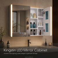 Kingstin Armoire de Toilette LED en ABS Sur Mesure avec Rangement pour Hôtels et Maisons, 3 Températures, 5 Options