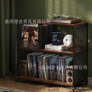 Rak Piringan Hitam Tiga Tingkat dari Logam dengan Platform Turntable, Rak Penyimpanan dengan Sekat yang Dapat Disesuaikan, Dapat Menampung hingga 300 Piringan Hitam LP - Product Image 2