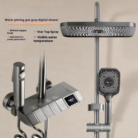 Ensemble de douche à effet pluie moderne noir à affichage numérique Système de douche électrique Finition brossée pour appartement Salle de bain