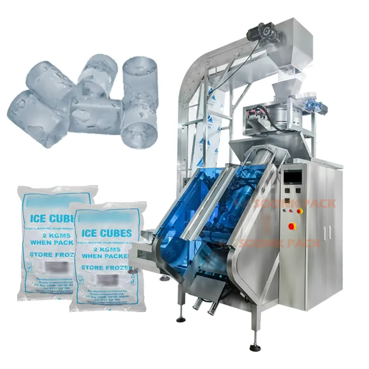 Otomatik ölçüm buz kabı dikey paketleme makinesi geri kilitli torba 1kg 2kg 5kg 10kg tüp buz küpleri paketleme makinesi