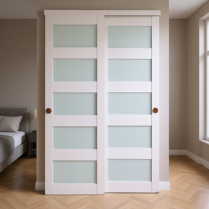 Porte de placard coulissante à 5 panneaux en verre dépoli 48 x 80 pouces, en bois massif MDF, design moderne pour intérieur - Product Image 2