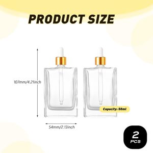 30ml 50ml 100ml Square Glass Serum <b>Dropper</b> <b>Bottles</b> for Essential Oil With Gold Sliver Bamboo Cap - Product Image 2