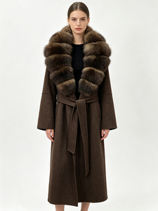 <span class=keywords><strong>Manteau</strong></span> <span class=keywords><strong>long</strong></span> en <span class=keywords><strong>laine</strong></span> double face Janveny de luxe pour <span class=keywords><strong>femme</strong></span> avec col en vraie fourrure de renard, ceinture à la taille, élégant et chaud, mélange de <span class=keywords><strong>laine</strong></span> - Product Image 2