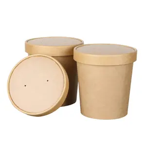 High Quality Kraft Craft Paper Soup Cups Food Grade Takeaway Disposable Paper Soup Bowls Hot Sale Item