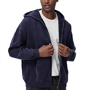 Sudadera con capucha para hombre de forro polar con doble cremallera, oversize, lavado ácido, vintage, de alto gramaje 360 GSM, 100% algodón, corte holgado y estilo baggy - Product Image 1