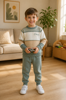 Haut en tricot pour enfants avec logo personnalisé, tricoté épais, manches longues, col rond, rayé, décontracté, hiver, mélange de viscose, usine OEM & ODM