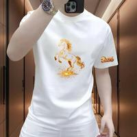 T-shirt à manches courtes col rond imprimé cheval B43, sensation de luxe, collection Année du Cheval, pour homme, polyvalent, décontracté, à porter en dessous ou en dessus