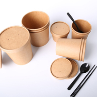 Emballage de récipient alimentaire en papier jetable écologique personnalisé à emporter bol de nouilles en papier kraft tasses à soupe chaude avec couvercle plat en papier