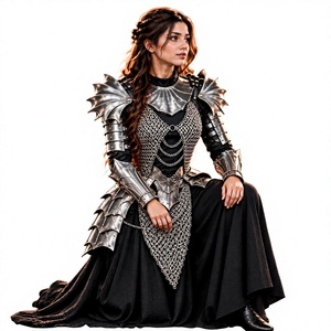 Traje de Armadura Medieval Plateada de Aluminio con Detalles de Placas de Malla, Disfraz de Moda, Artesanía Metálica, Estilo Antiguo Moderno - Product Image 5