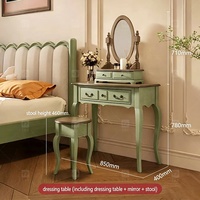 Ensemble coiffeuse moderne et durable en bois massif vert menthe avec miroir et tabouret pour chambre, salle de bain et salon