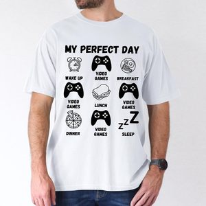FOXA <b>Funny</b> Gamer T-<b>Shirt</b> Men Video Game Graphic Tee My Perfect Day Short Sleeve 100% Cotton Jersey <b>Shirt</b> - Product Image 3