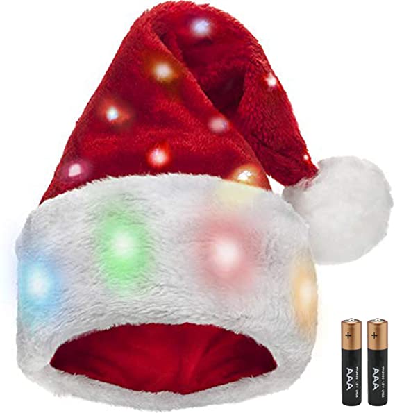 Christmas Plush Santa Hat Led Light Up Funny Christmas Hats for adults with Lights