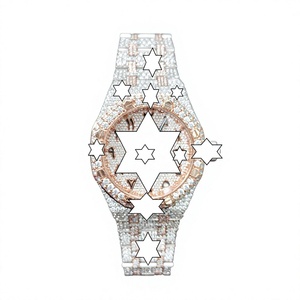 Montre mécanique automatique de luxe sportive en acier inoxydable avec cadran en cristal, bracelet entièrement en moissanite, style hip-hop - Product Image 1