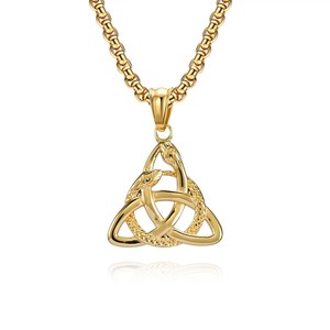 Collier Pendentif Serpent à Double Tête Nœud Triangulaire Viking en Acier Inoxydable Unisexe Design Géométrique Charme Nœud Éternel - Product Image 1