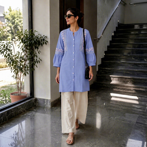 Trending Heavy Rayon Embroidered Short <b>Kurti</b> with Flex Cotton Palazzo – <b>Women</b>’s Everyday Wear - Product Image 1