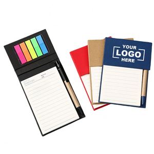 Custom Promotional Office School Adhesive Stickers Notepad with Pen Eco-Friendly Page Turning Sticky Note Shell Cover <b>Memo</b> <b>Pads</b> - Product Image 1