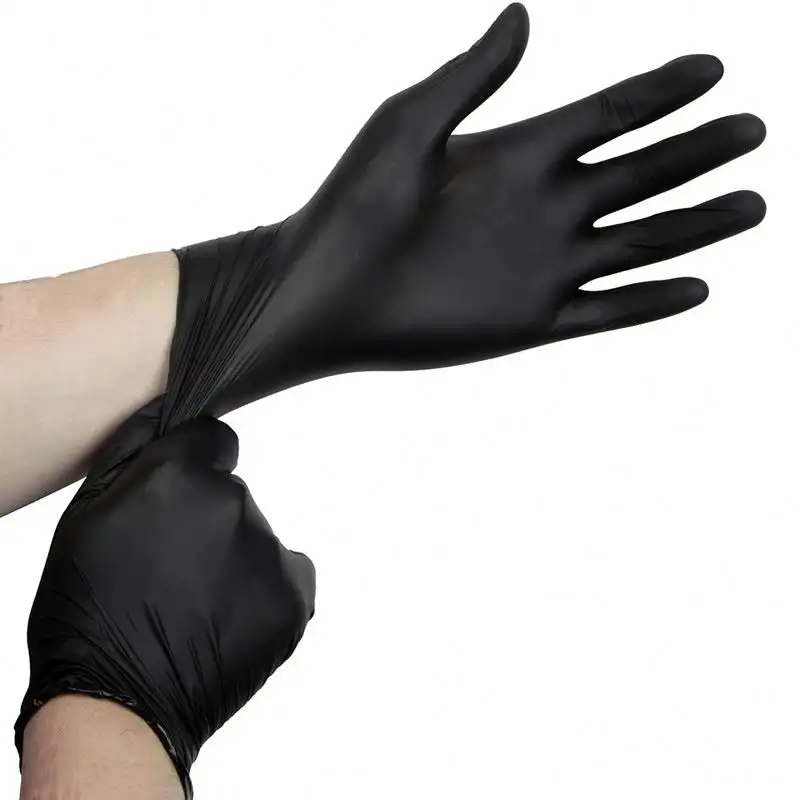 Siyah nitril tek kullanımlık eldivenler 6 Mil. Kimyasal direnç, lateks ve tozsuz, dokulu parmak uçları eldiven