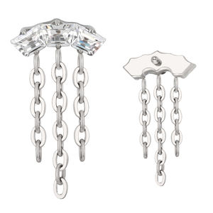 AFTM F 136 Titanium 3 Chain Dangle 3 Baguette CZ Fan Face vers l'avant avec chaîne <span class=keywords><strong>Helix</strong></span> Ear Ring - Product Image 3