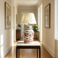 Lampe de chevet élégante Fortune Oriental, veilleuse en porcelaine chinoise avec motif double dragon et oreilles de bête pour l'ameublement de la maison