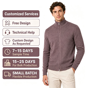 Cardigan décontracté pour homme avec logo personnalisé, fermeture éclair, <span class=keywords><strong>col</strong></span> <span class=keywords><strong>roulé</strong></span>, en laine/cachemire, respirant - Product Image 2