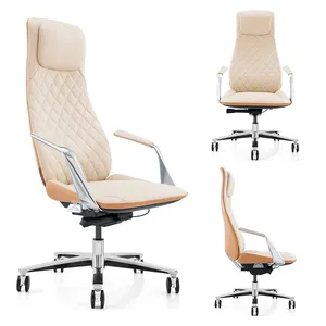 Luxury Hotel Furniture Genuine Leather Office Chair High Back With Lumbar Support
