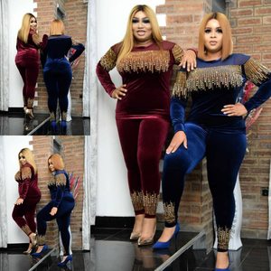 Set da Jogger in velluto con strass di moda di lusso da donna Set di pantaloni a due pezzi <span class=keywords><strong>Sexy</strong></span> autunno Set <span class=keywords><strong>abbigliamento</strong></span> <span class=keywords><strong>Casual</strong></span> da donna - Product Image 2