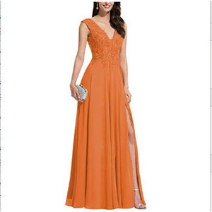 Elegant Long Bridesmaid Dress V Neck Chiffon A Line Backless Formal Evening Gown Natural Waistline - Product Image 4